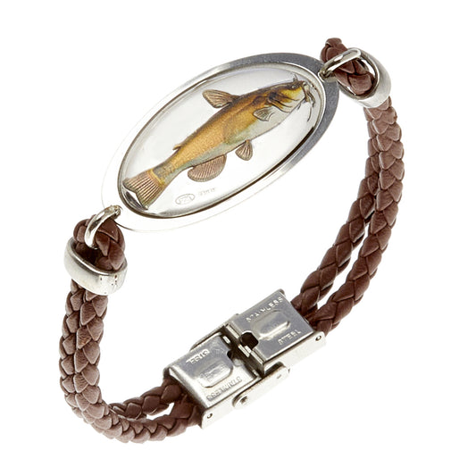 BRACCIALE PELLE CON PESCE GATTO IN ARGENTO