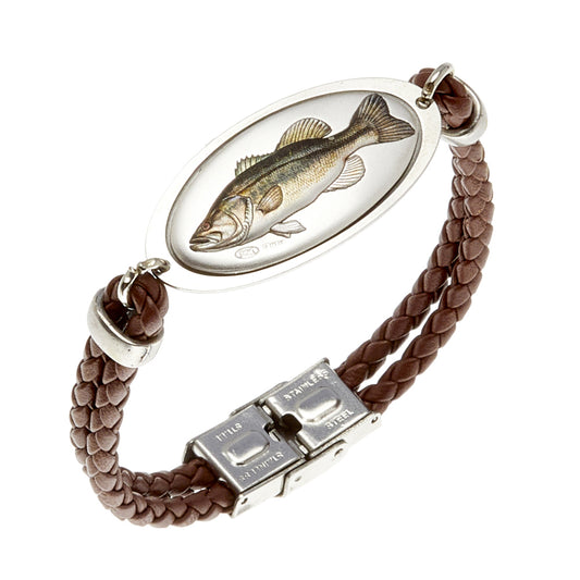 LEATHER BRACELET WITH PERCH TROUT IN SILVER