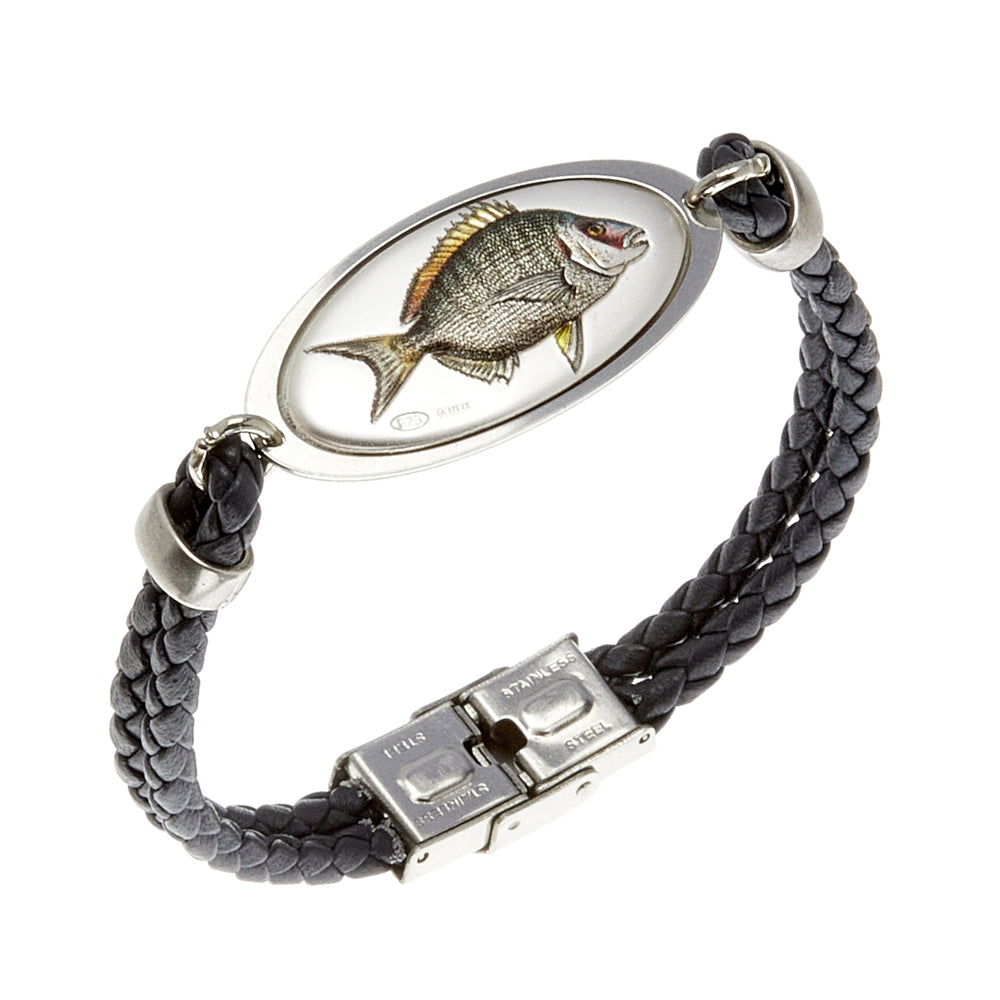 BRACCIALE PELLE CON SARAGO IN ARGENTO