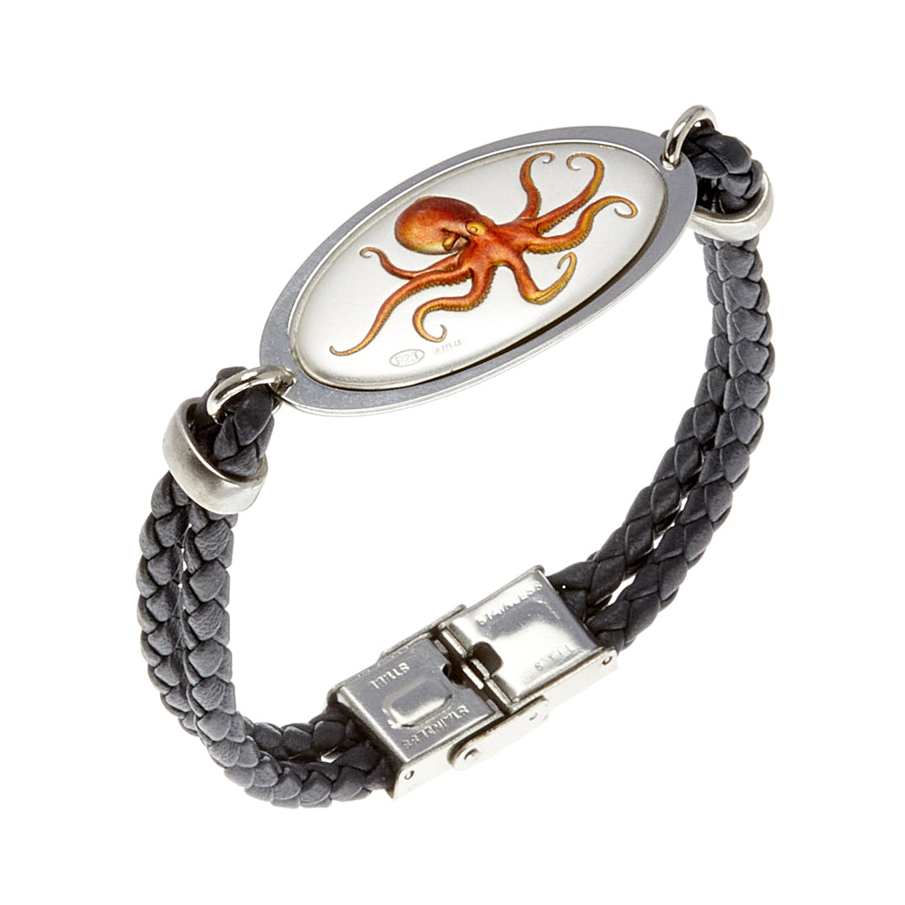 LEATHER BRACELET WITH OCTOPUS IN SILVER