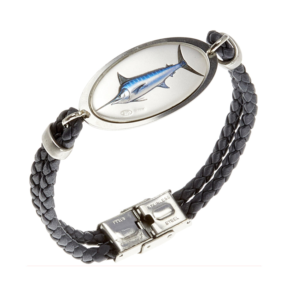 BRACCIALE PELLE CON MARLIN IN ARGENTO