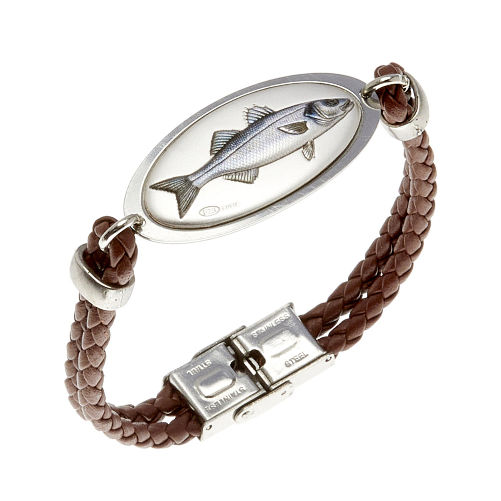 LEATHER BRACELET WITH SEA BASS IN SILVER