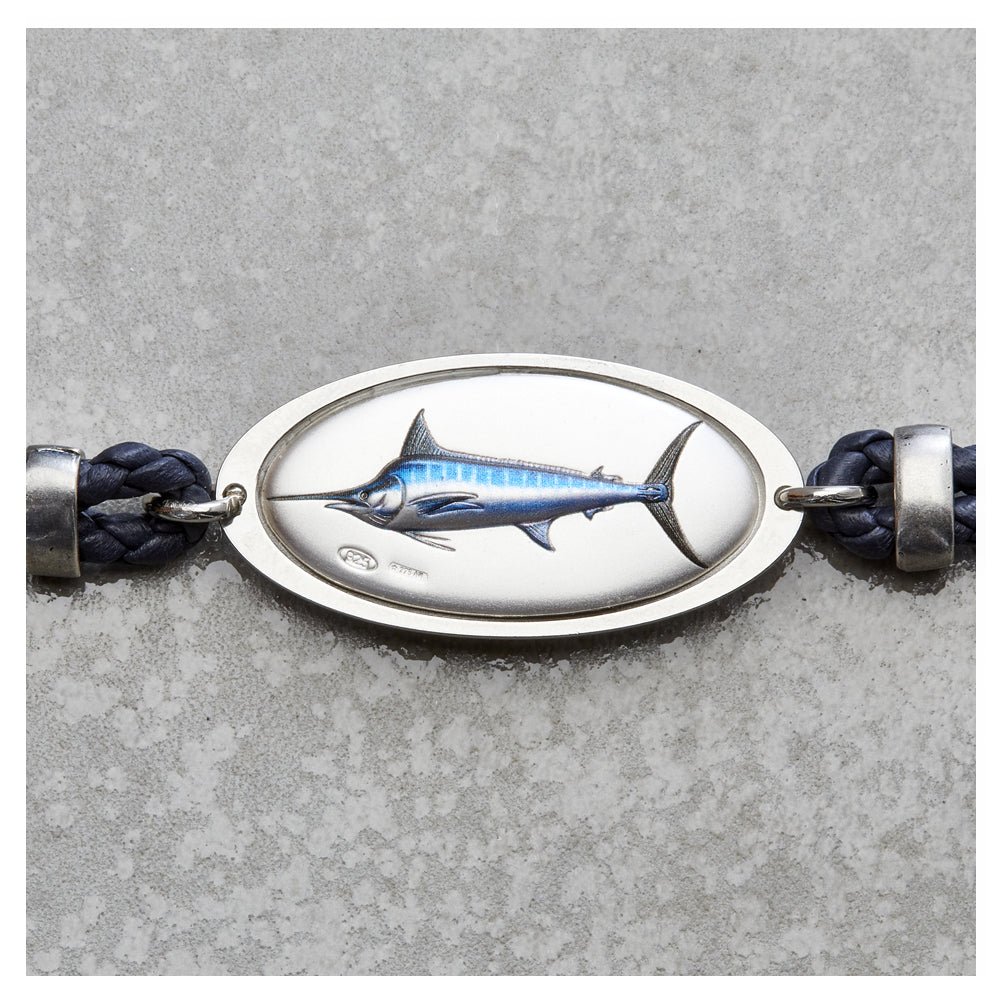 BRACCIALE PELLE CON MARLIN IN ARGENTO