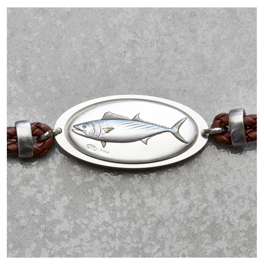 LEATHER BRACELET WITH BONITO FISH IN SILVER