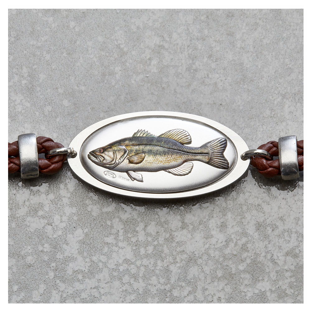 LEATHER BRACELET WITH PERCH TROUT IN SILVER