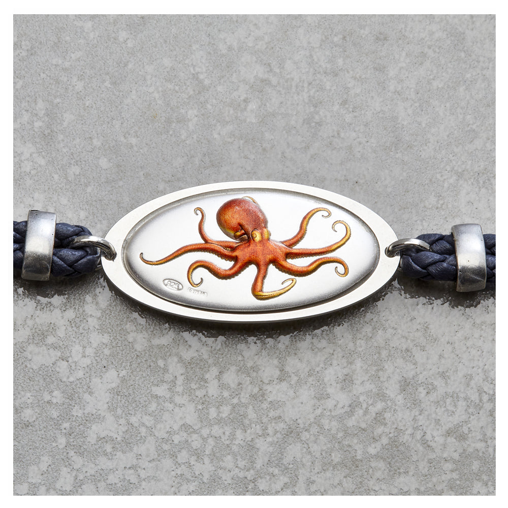 LEATHER BRACELET WITH OCTOPUS IN SILVER