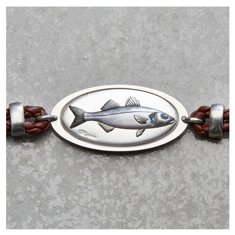 LEATHER BRACELET WITH SEA BASS IN SILVER