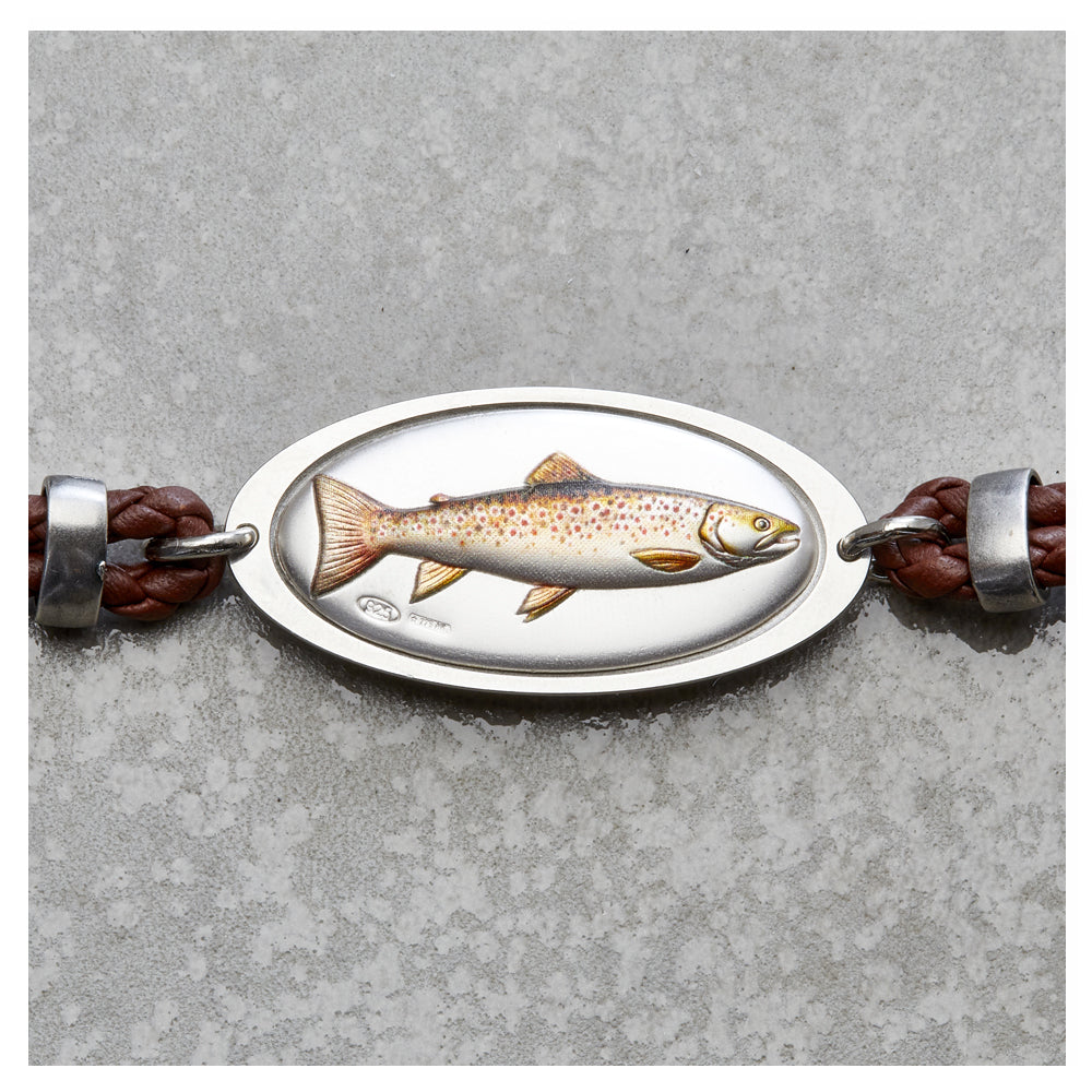 LEATHER BRACELET WITH TROUT FARIO IN SILVER