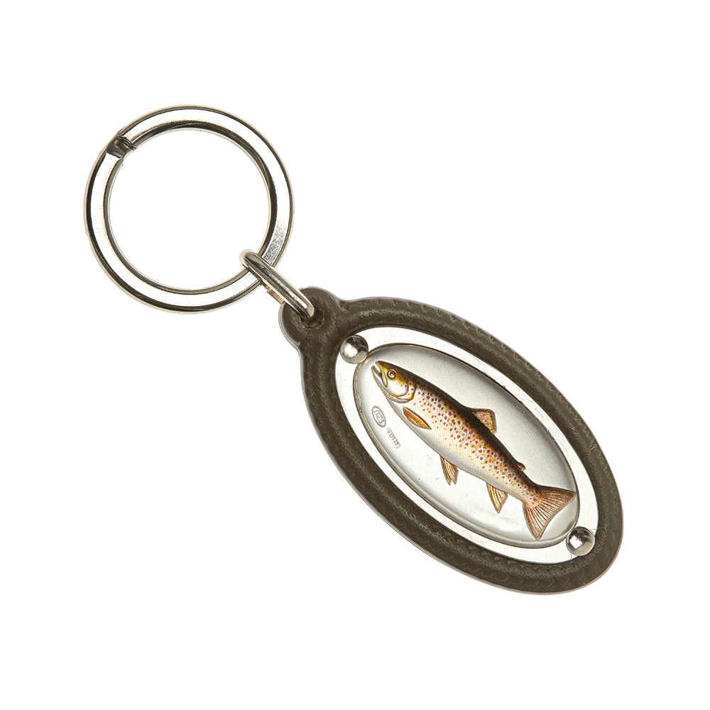 LEATHER KEY RING WITH TROUT FARIO IN SILVER