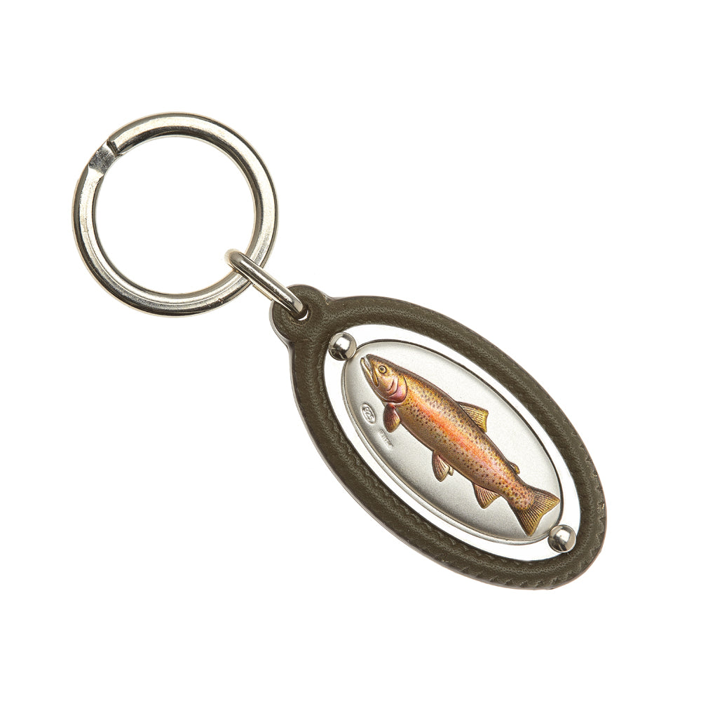 LEATHER KEY RING WITH IRIDEA TROUT IN SILVER