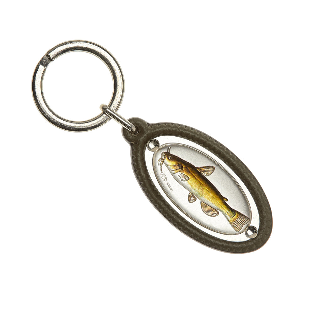 LEATHER KEY RING WITH CATFISCH IN SILVER