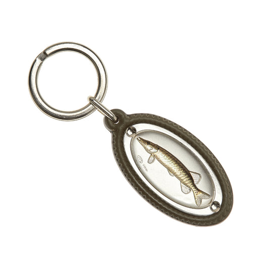 LEATHER KEY RING WITH PIKE IN SILVER