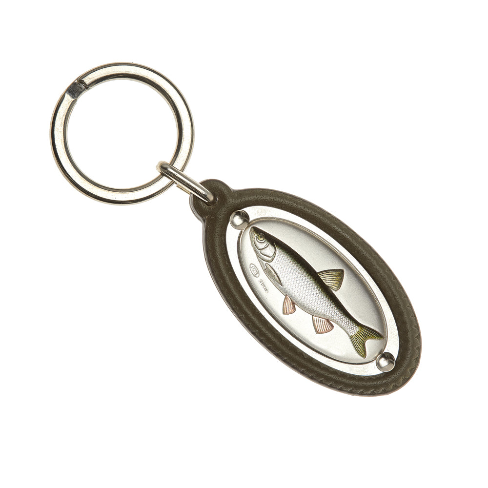 LEATHER KEY RING WITH CHUB IN SILVER