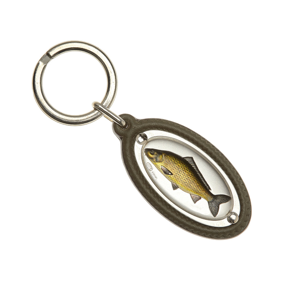 LEATHER KEY RING WITH CARP IN SILVER