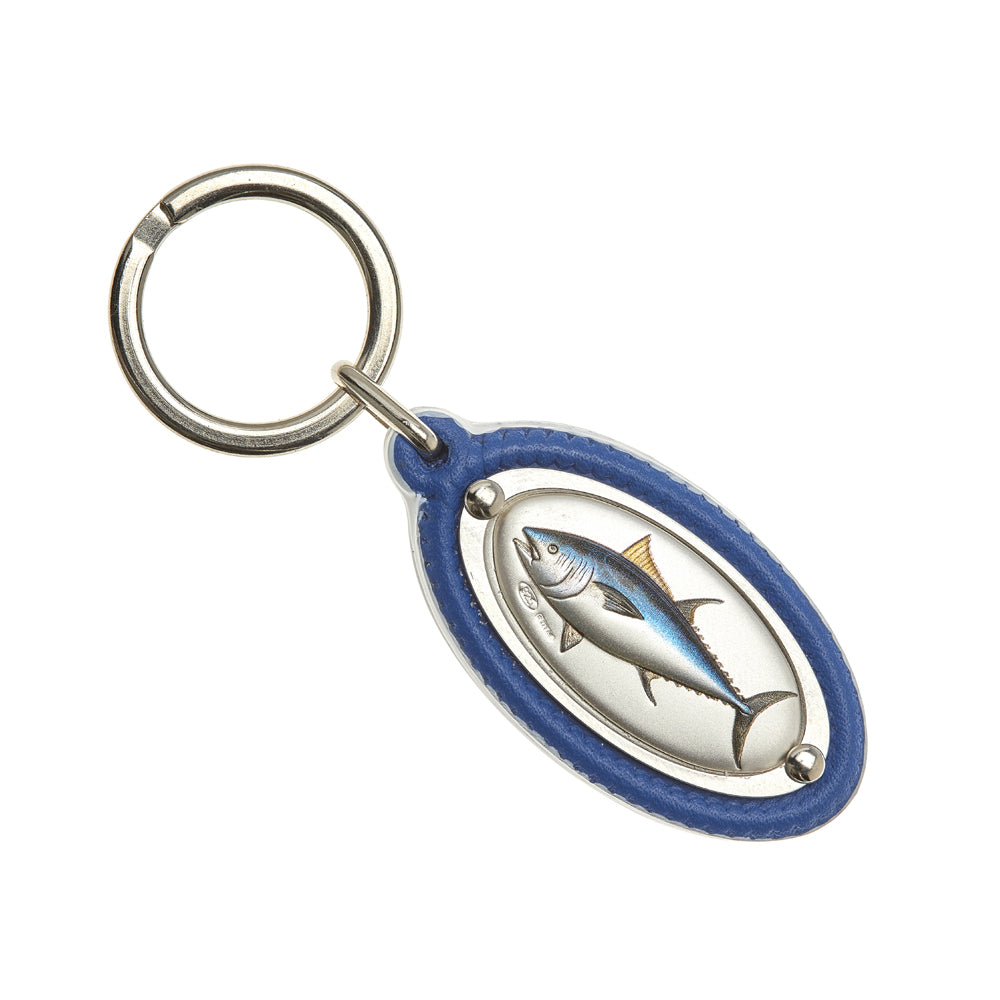 LEATHER KEY RING WITH TUNA IN SILVER