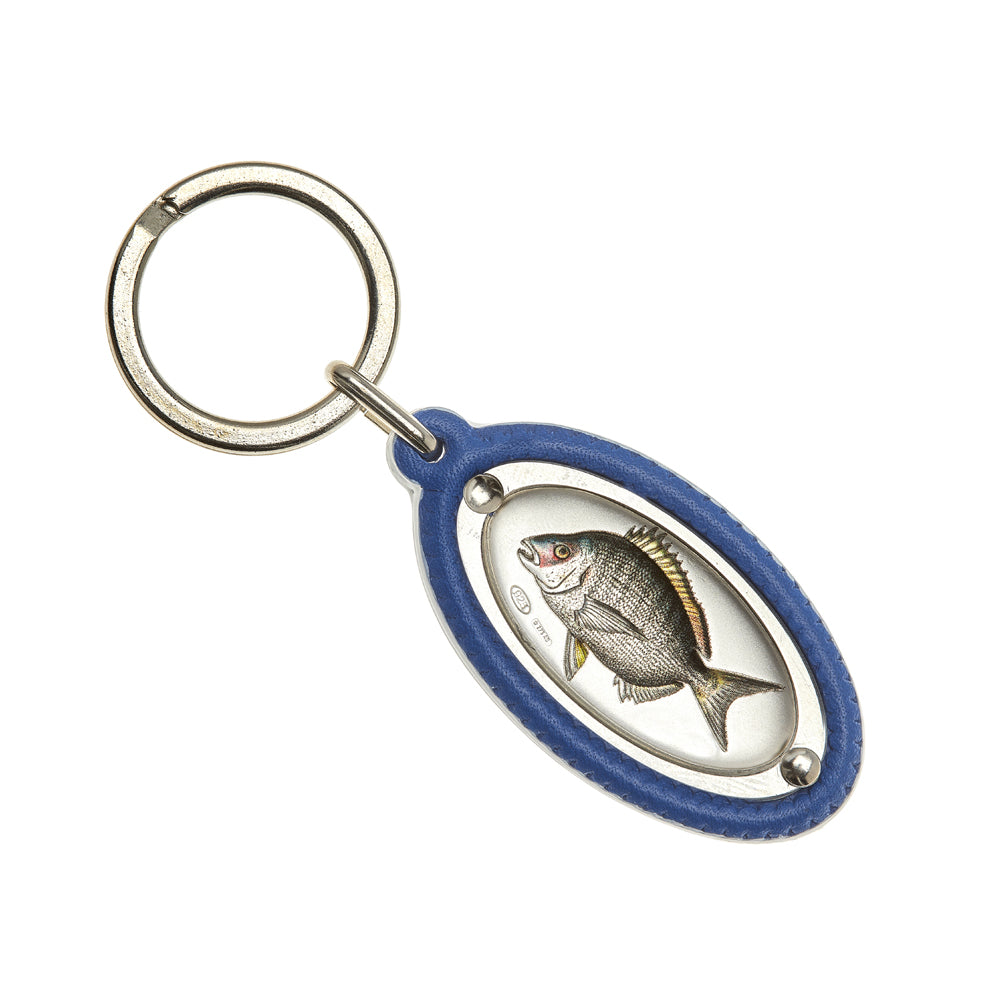 LEATHER KEY RING WITH SARAGUS IN SILVER