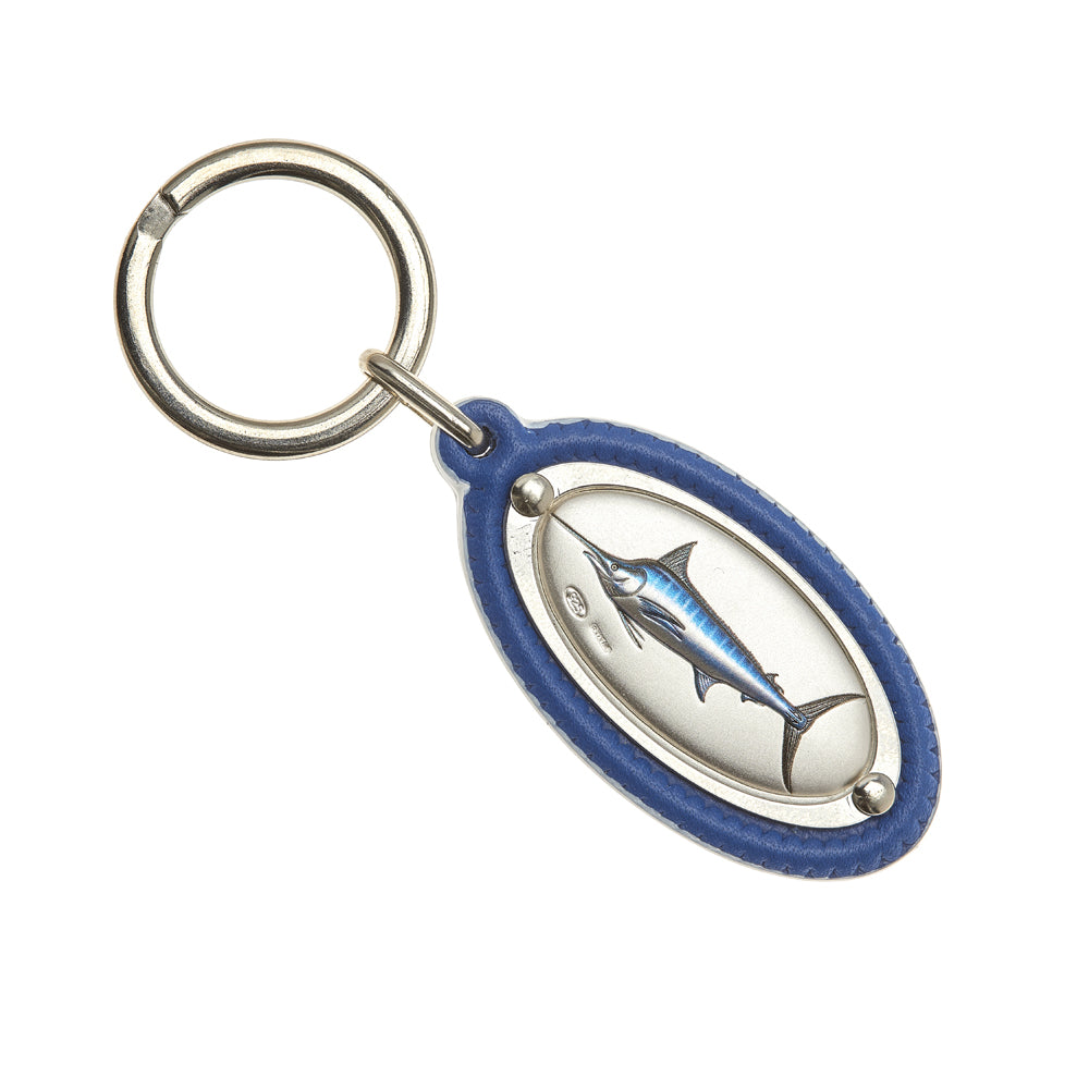 LEATHER KEY RING WITH MARLIN IN SILVER