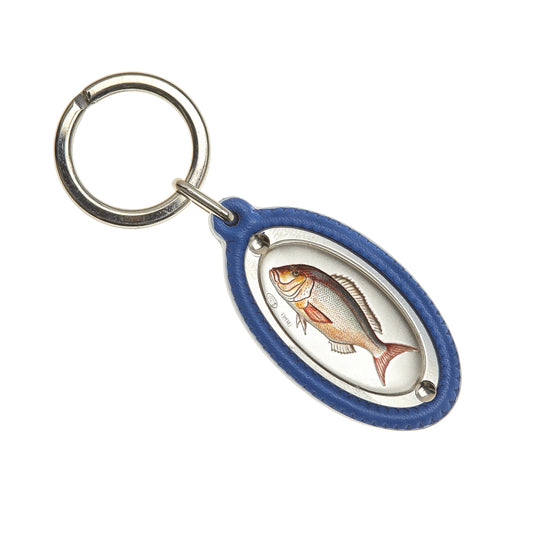 LEATHER KEY RING WITH SEA BREAM IN SILVER