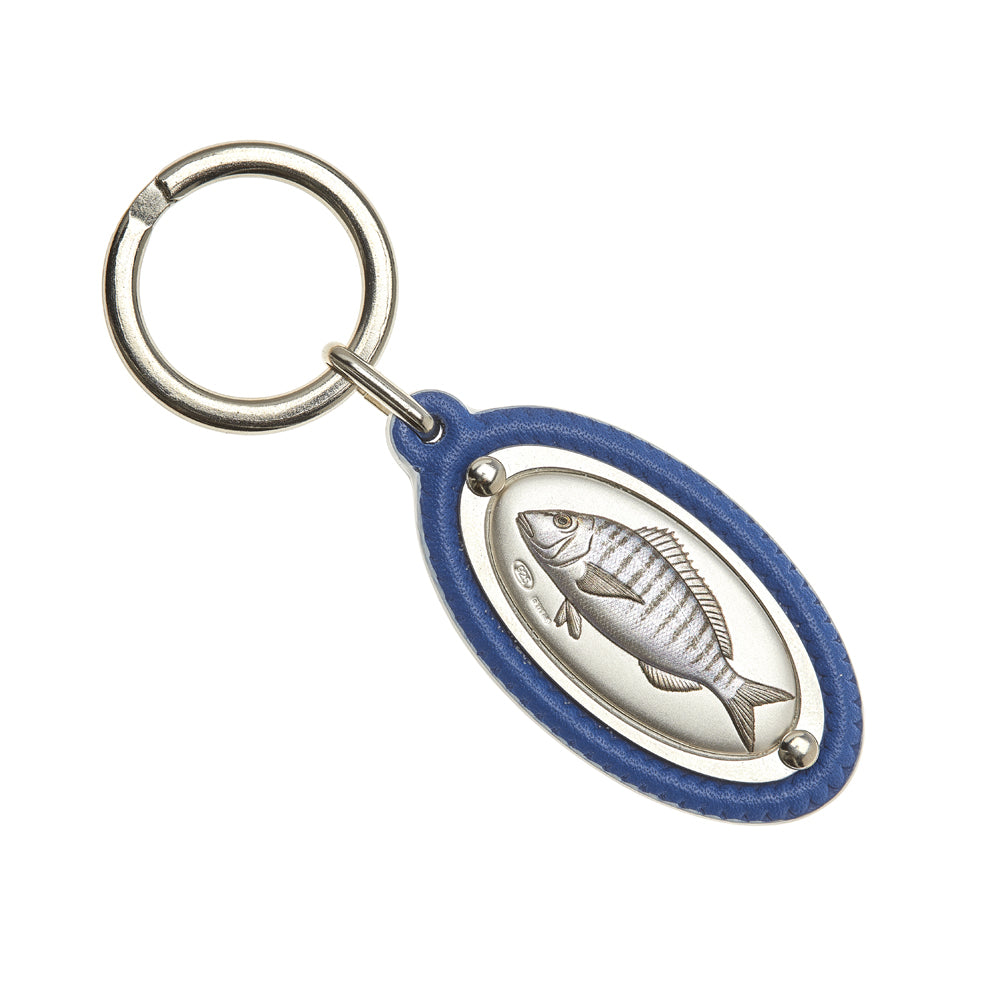 LEATHER KEY RING WITH MORMOR IN SILVER